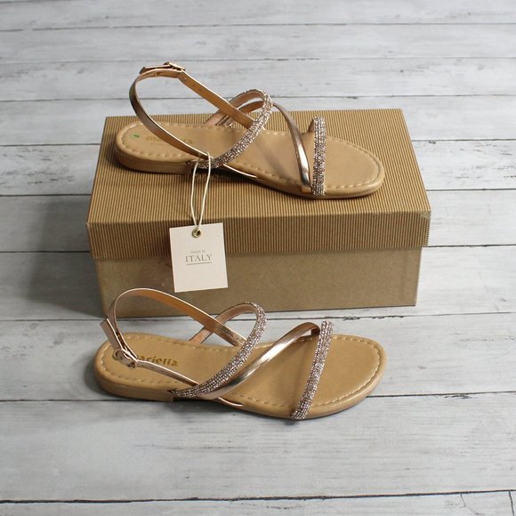 Mariella Italy Girl's Strappy Sandals Youth Size 3 Rose Gold Rhinestone - Picture 1 of 8